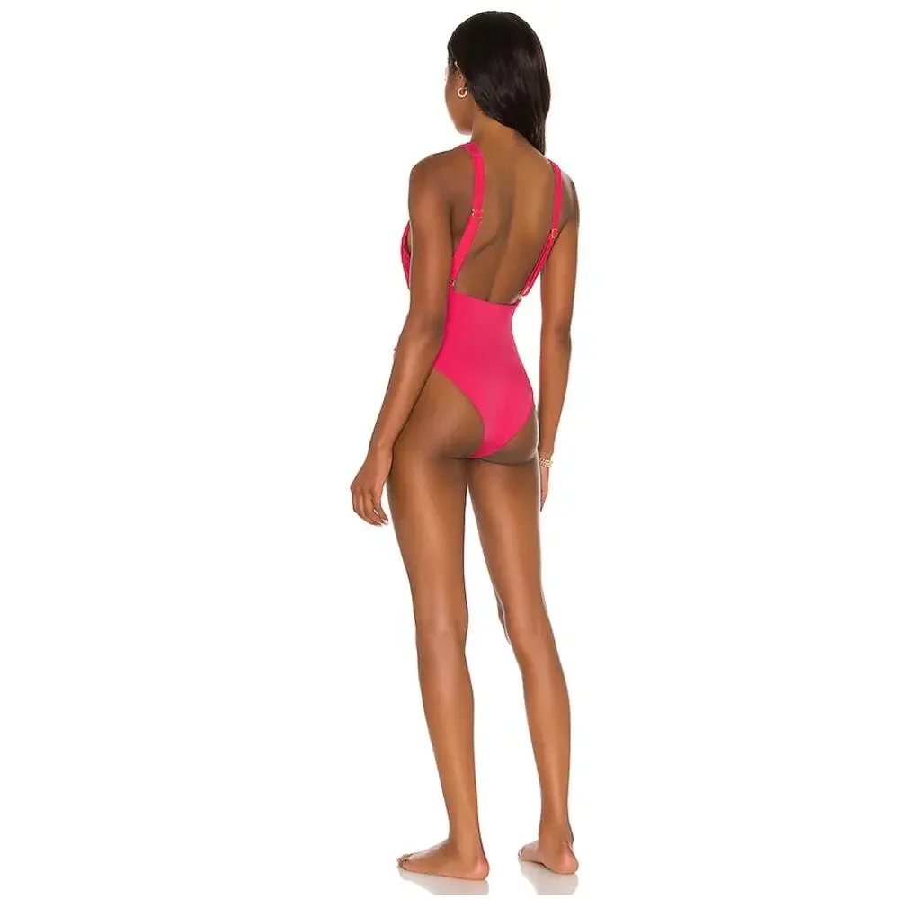 Agua Bendita Swimsuit Large Luau Ellis One Piece Pink Twist Front Beach Pool